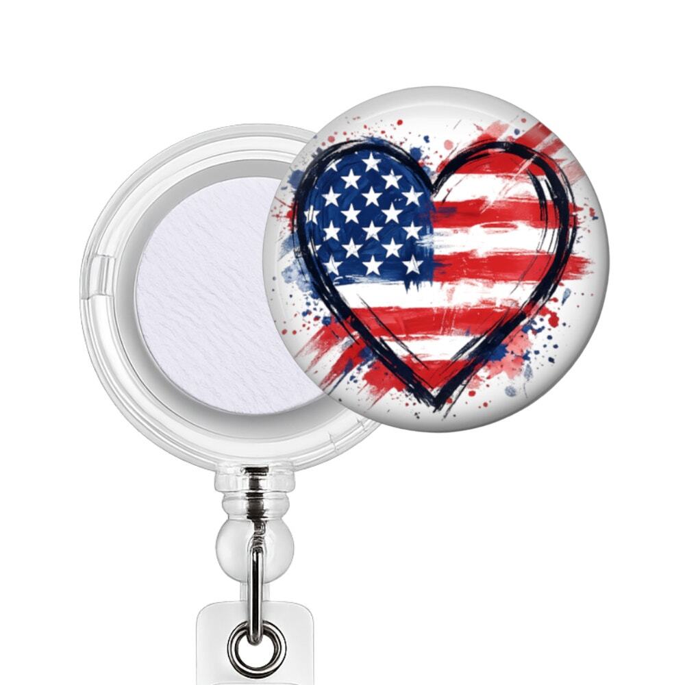 Patriotic Heart Badge Reel & Topper USA Flag 4th of July Independence Day